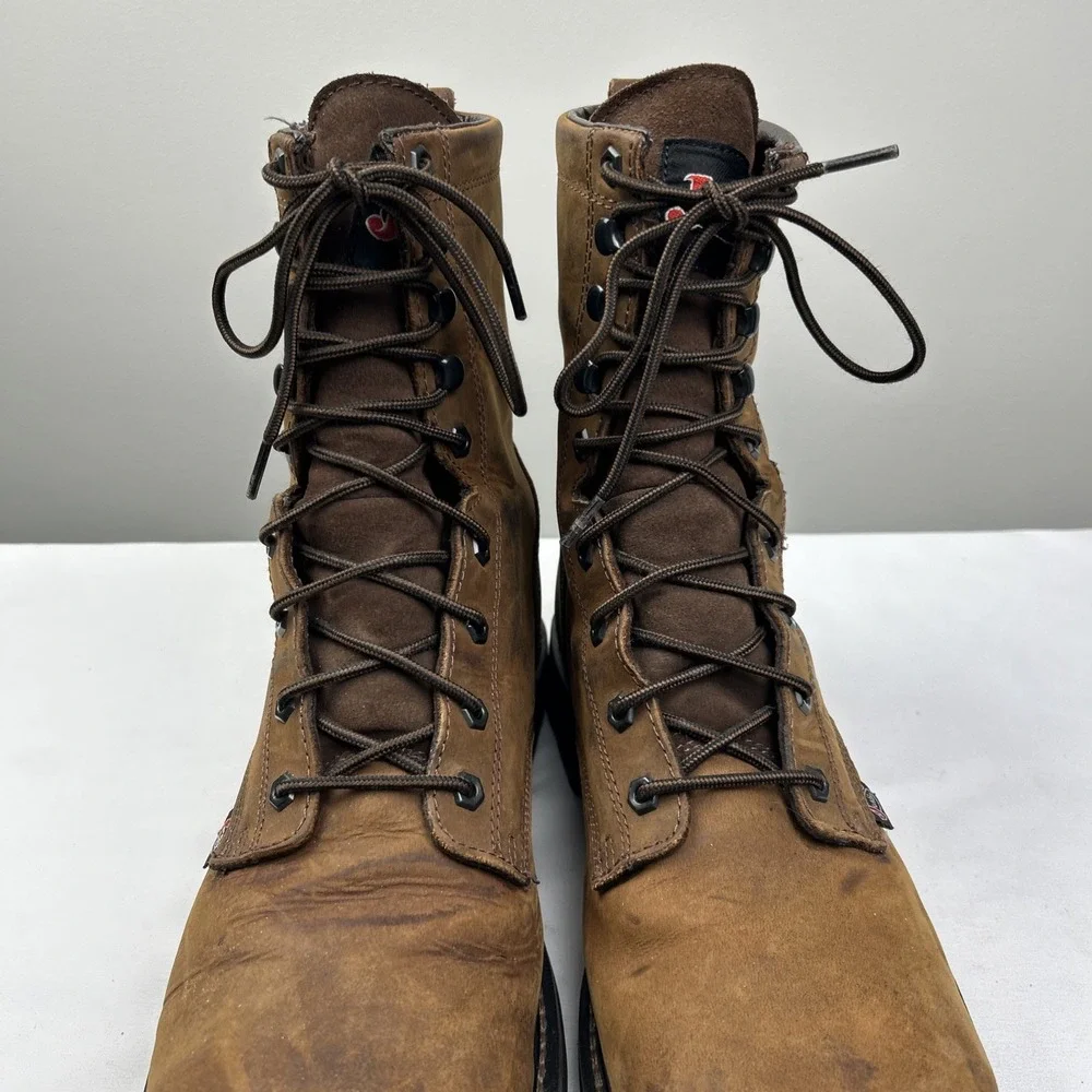 Justin Steel Toe Lace Up Waterproof Work Boots WK961 Men's Sz 13 D Brown Leather